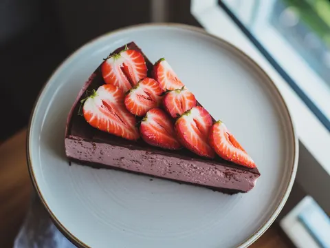 Illustration of strawberry chocolate seed cheesecake